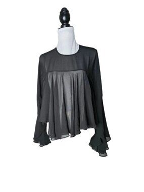 Broadway 38 Women's Sheer Black Long Bell Sleeve Flowy Top Blouse Size Small NEW